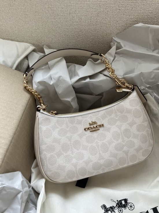 Coach Handbags - Coach Signature Shoulder Bag in Chalk and Gold